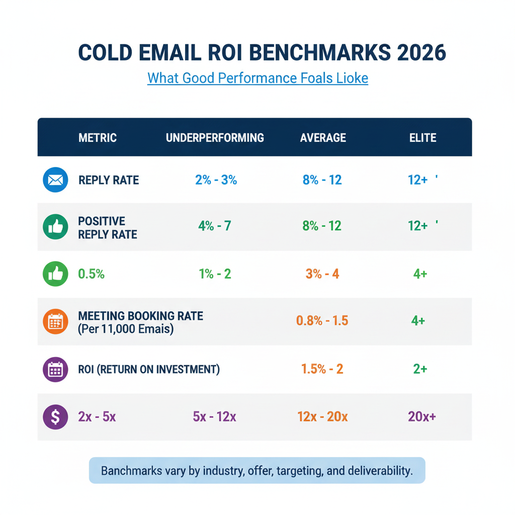 Cold email ROI benchmarks 2026 performance metrics table